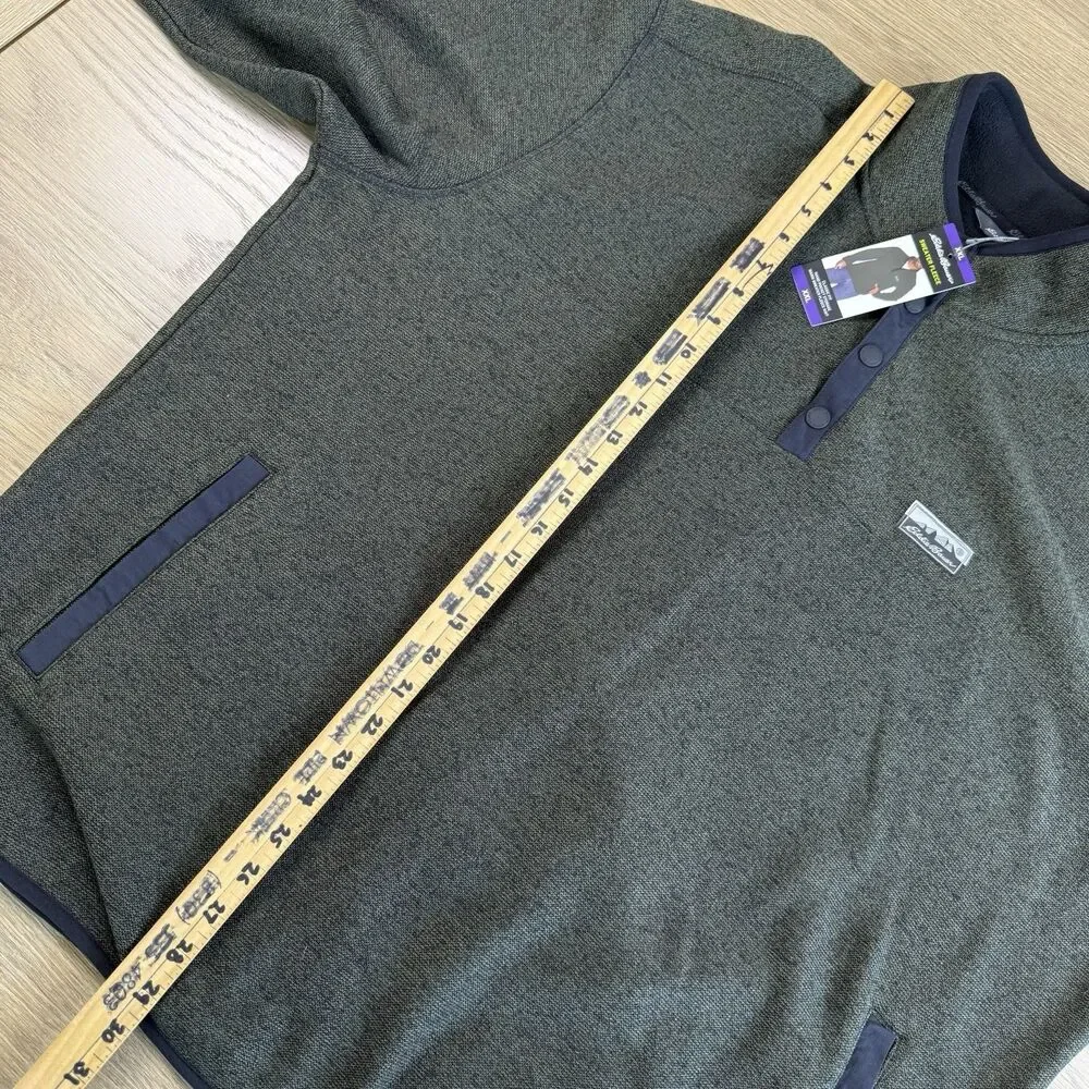 Eddie Bauer Sweater Fleece Men XXL Henley Pullover Mock Neck Hand Pocket